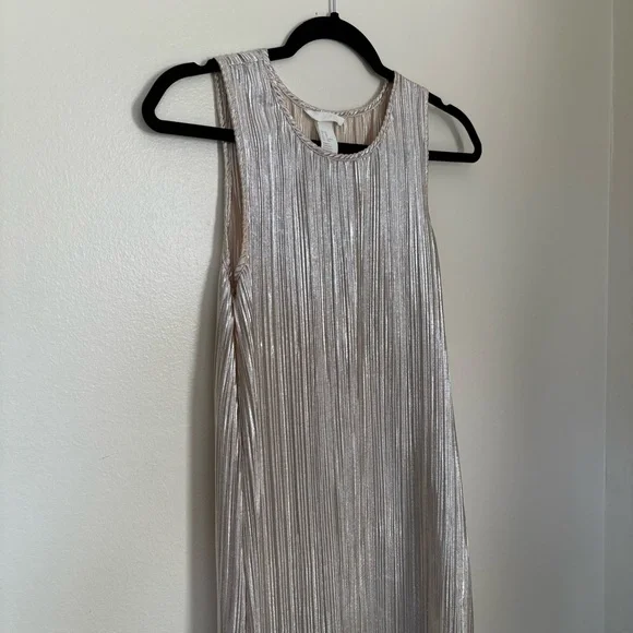 H&M Silver Gold Pleated Sheath Midi Dress | Size XS - Picture 3 of 10